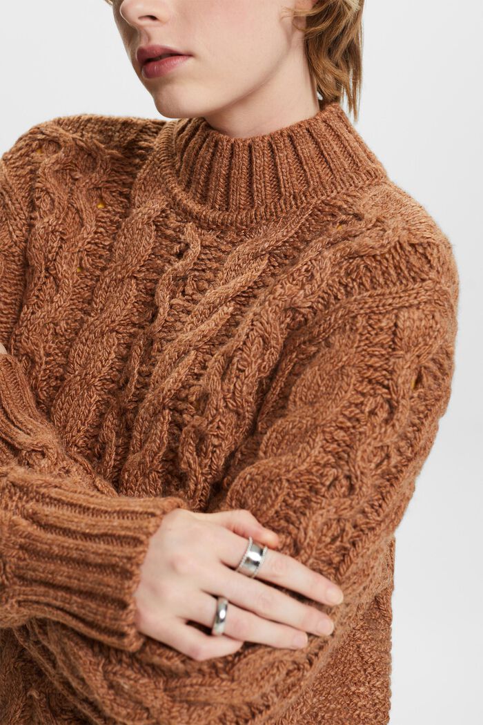 Cable-Knit Wool-Blend Sweater, CARAMEL, detail image number 2