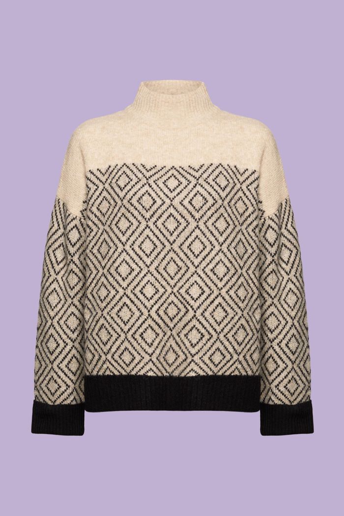 Wool Blend Jacquard Sweater, BLACK, detail image number 6