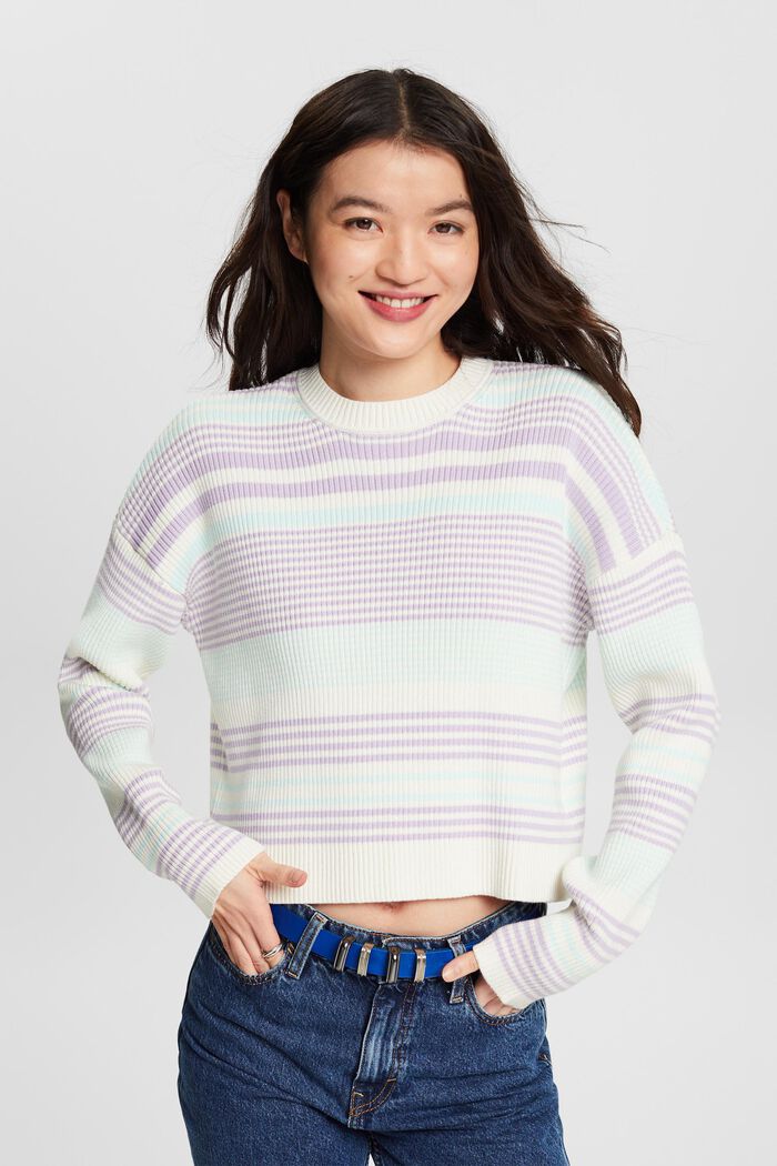 Striped Long-Sleeve Sweater, LIGHT AQUA GREEN, detail image number 0