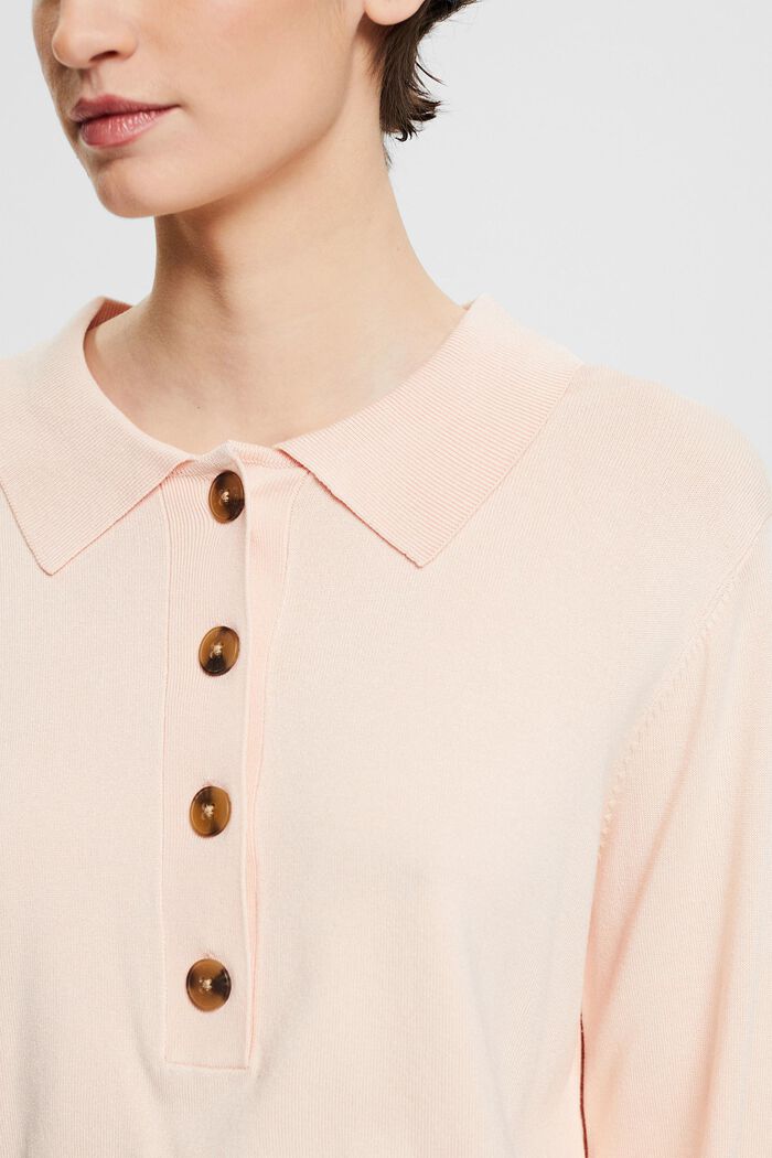 Jumper with a turn-down collar and button placket, NUDE, detail image number 2