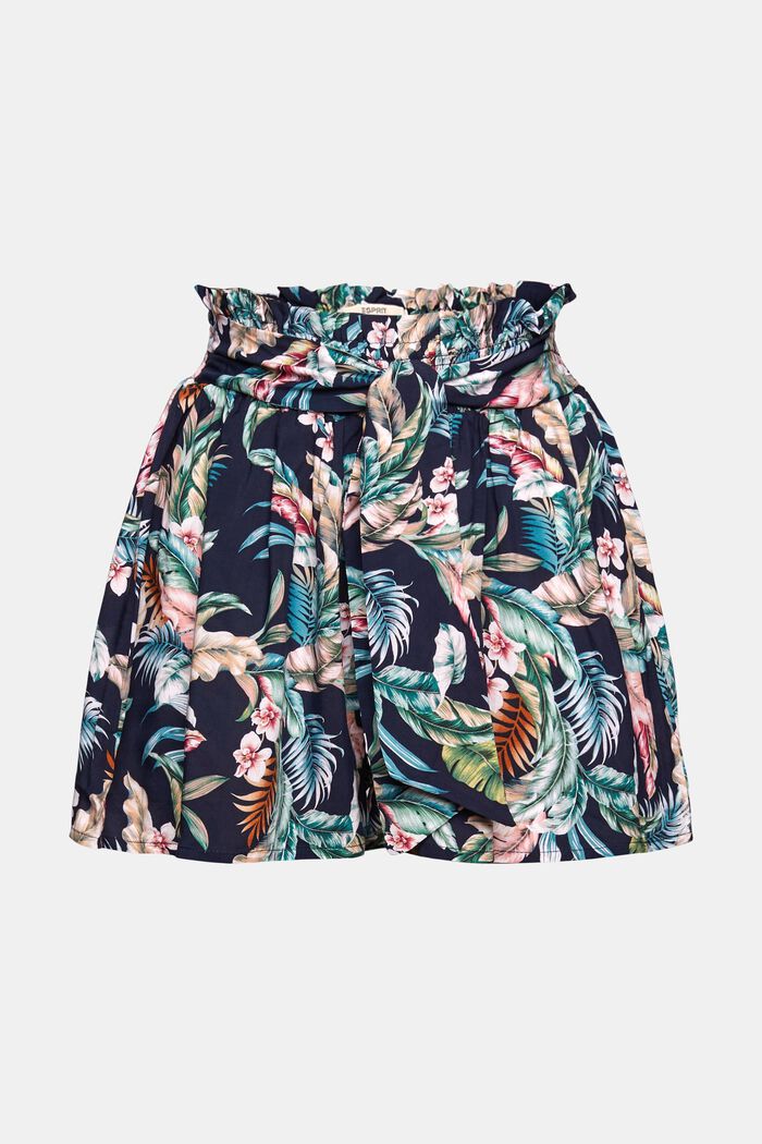 Tropical print shorts, LENZING™ ECOVERO™, NAVY, detail image number 0