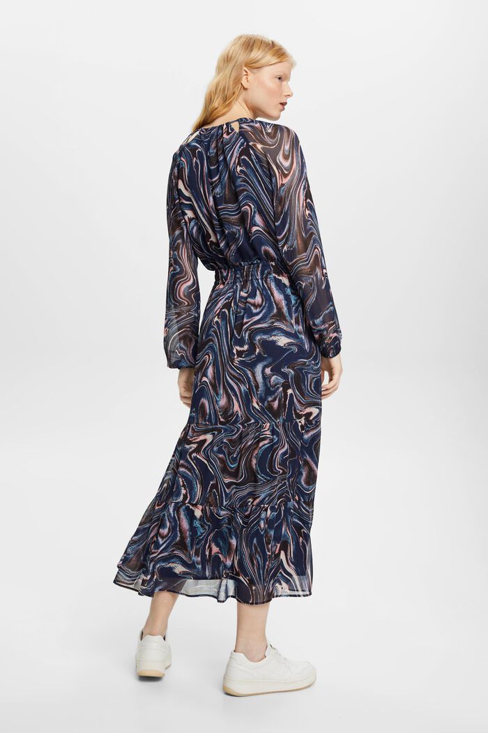 Crinkled chiffon maxi dress with flounce sleeves, NAVY, detail image number 3