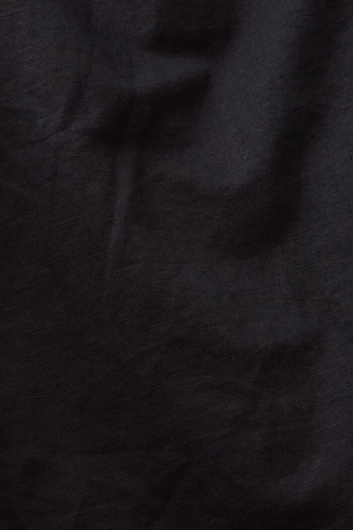 Linen-Cotton Belted Shirt Dress, BLACK, detail image number 4