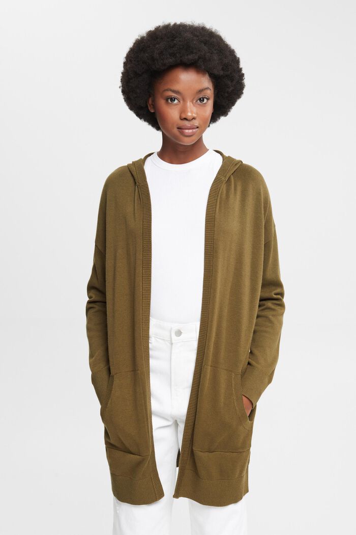 Hooded cardigan, KHAKI GREEN, overview