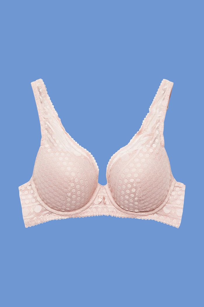 Padded underwire bra with geometric lace, OLD PINK, detail image number 4