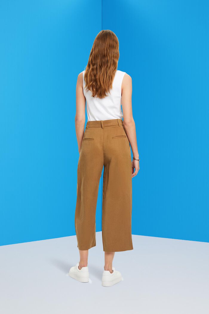 High-rise cropped wide leg trousers with linen, PALE KHAKI, detail image number 3