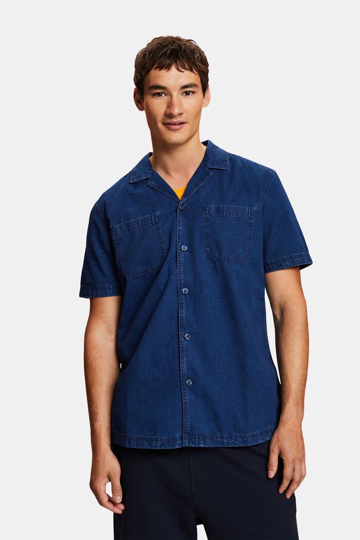 Short sleeve jeans shirt, 100% cotton, BLUE DARK WASHED, detail image number 0