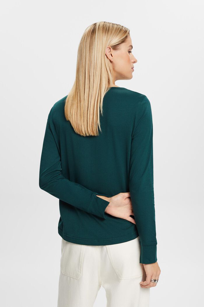 Henley Cotton Top, EMERALD GREEN, detail image number 4