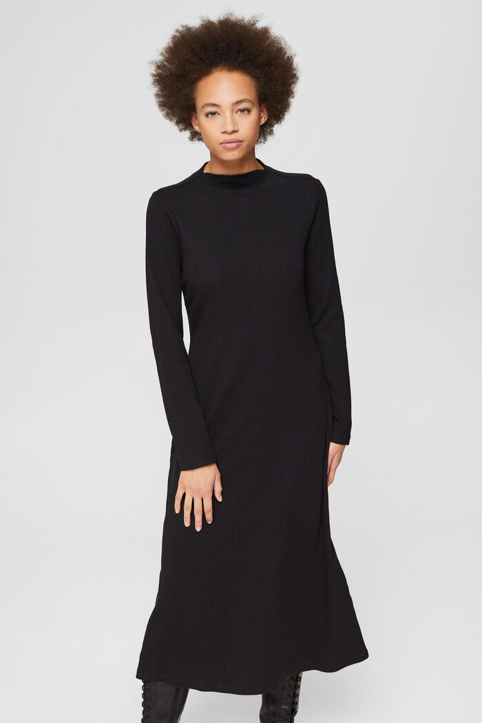 Ribbed midi dress made of organic cotton, BLACK, detail image number 0