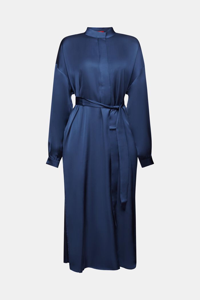 Satin Shirt Dress, GREY BLUE, detail image number 5