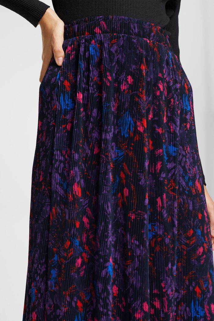 Patterned pleated midi skirt, NAVY, detail image number 0