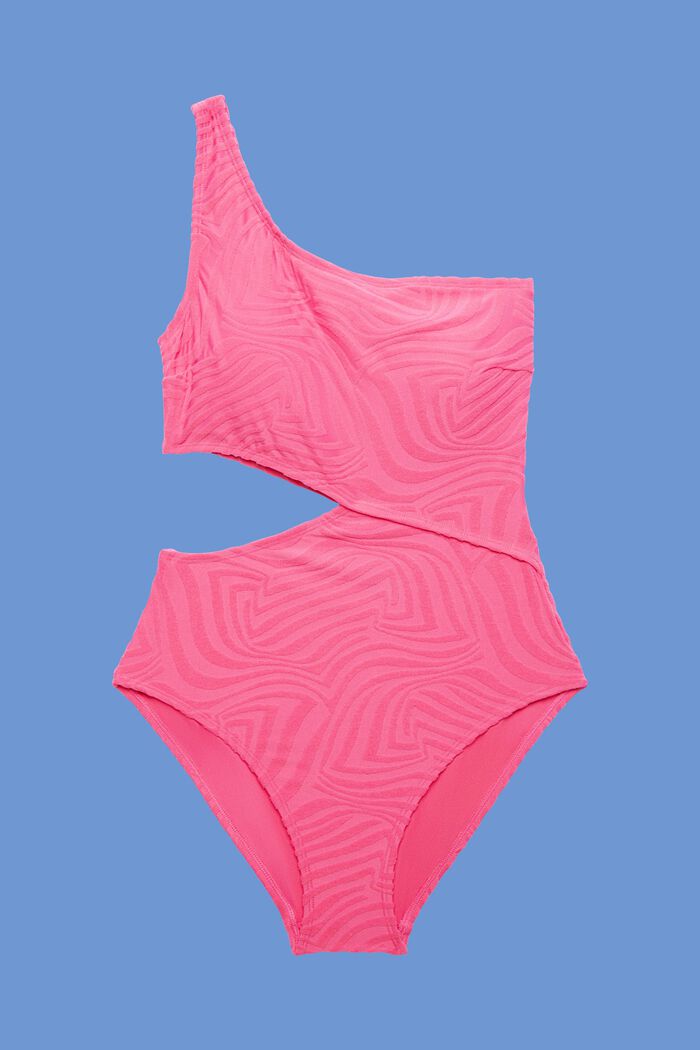 Asymmetric padded jacquard swimsuit, PINK FUCHSIA, detail image number 3