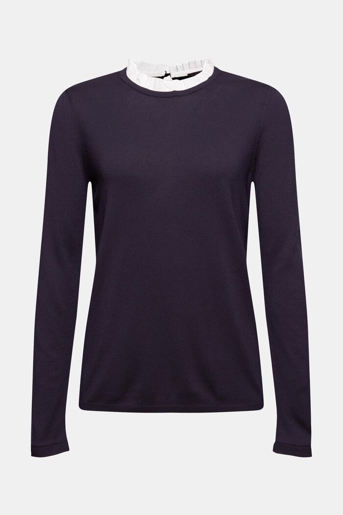 Jumper with frills, LENZING™ ECOVERO™, NAVY, overview