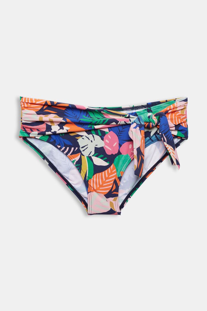 Bikini briefs with a colourful pattern and tie details, NAVY, overview