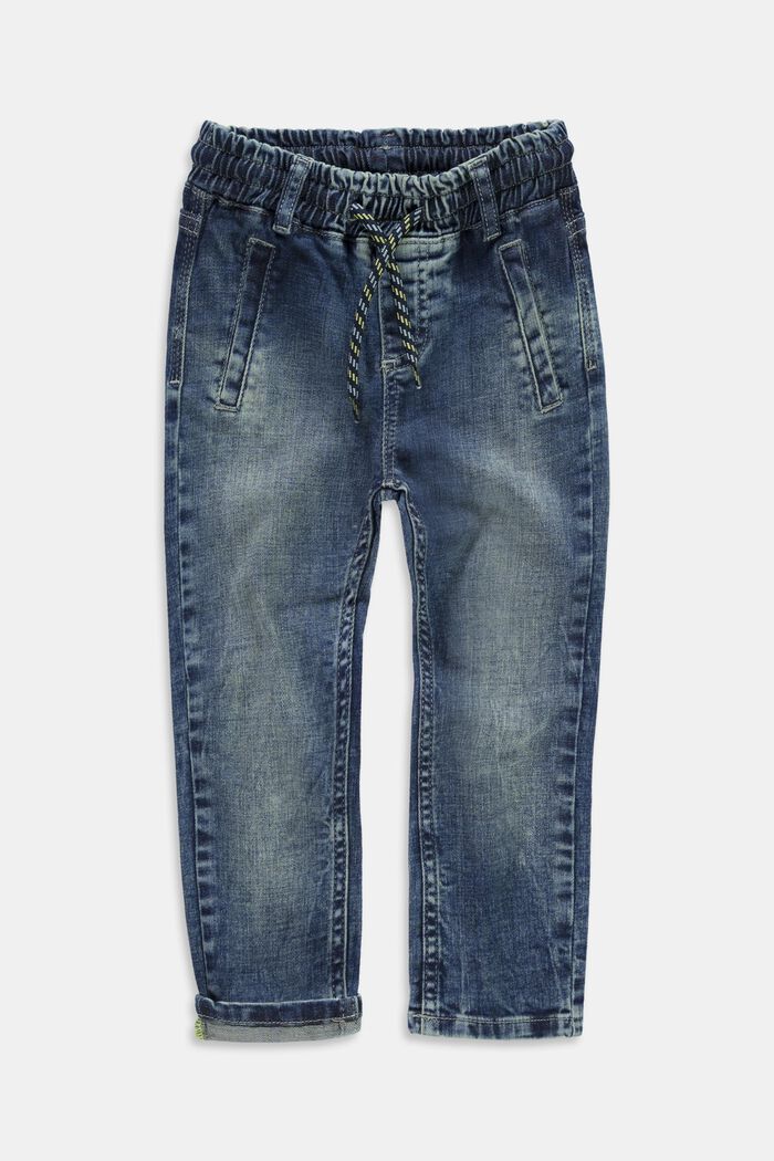Jeans with a drawstring waistband, BLUE MEDIUM WASHED, overview
