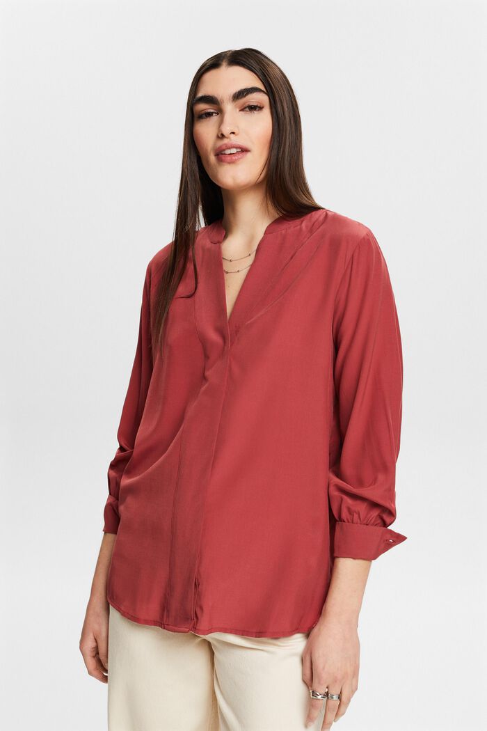 V-neck blouse, LENZING™ ECOVERO™, TERRACOTTA, detail image number 0