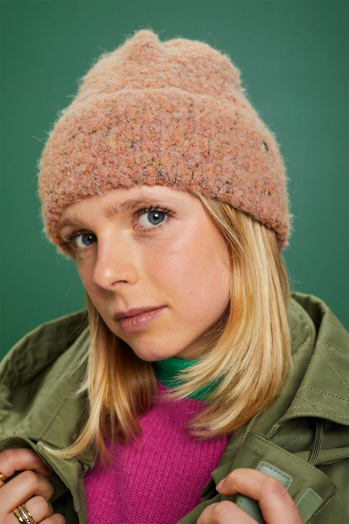 Ribbed Bouclé Beanie, PEACH, detail image number 2