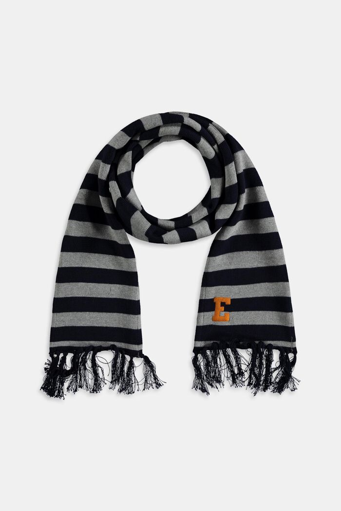 Striped scarf with fringes, NAVY, detail image number 0