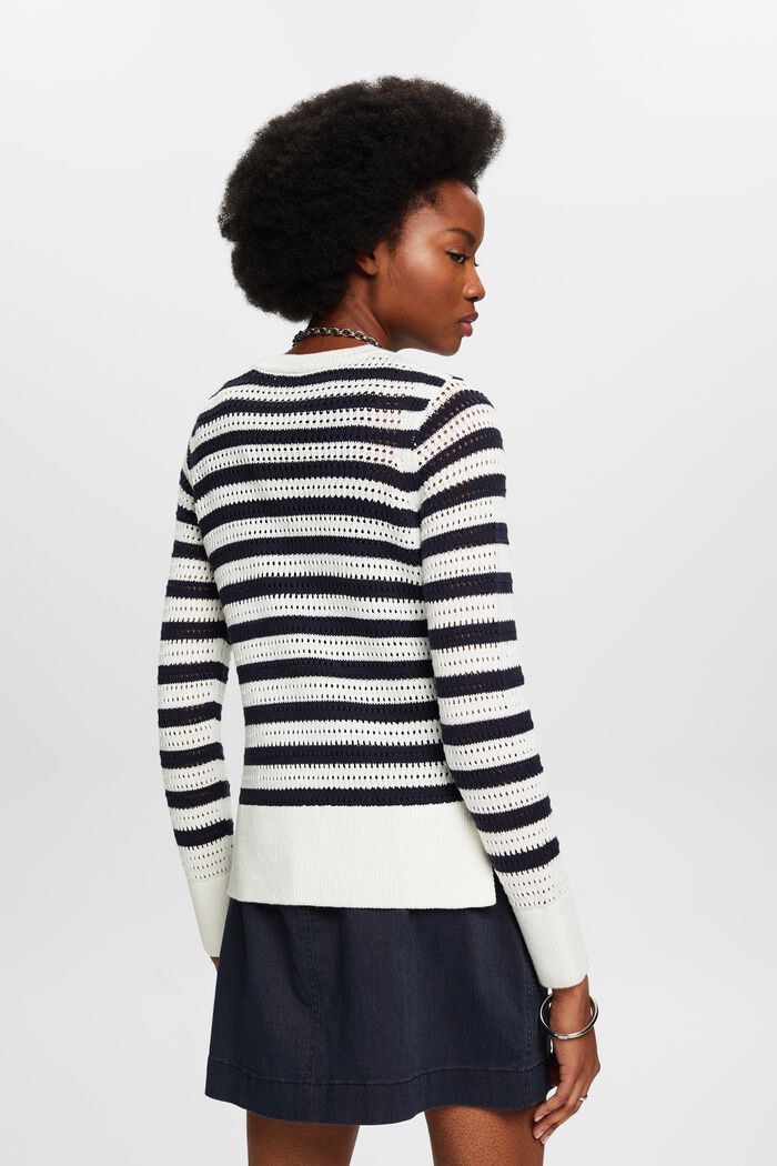 Striped Open-Knit Sweater, OFF WHITE, detail image number 2
