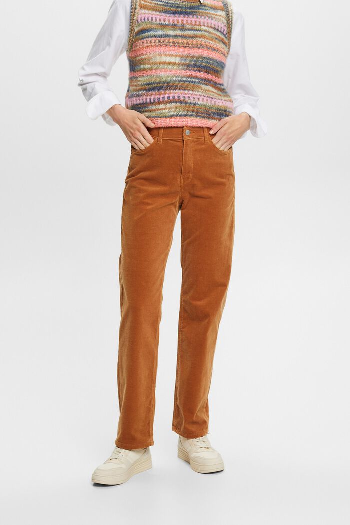 High-Rise Straight Fit Corduroy Trousers, CARAMEL, detail image number 0