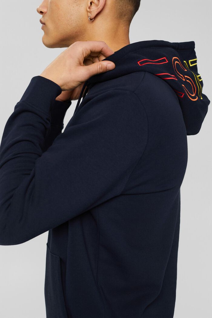 Hoodie with logo embroidery, blended cotton, NAVY BLUE, detail image number 2