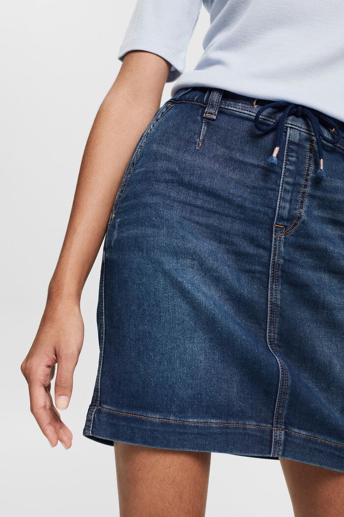Denim skirt with a drawstring waistband, BLUE DARK WASHED, detail image number 2