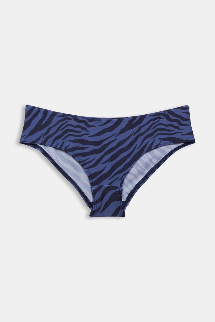 Made of recycled material: patterned bikini shorts, NAVY, overview