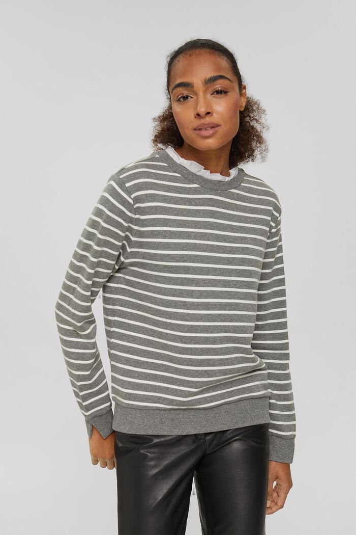 Organic cotton sweatshirt in a layered look, GUNMETAL, detail image number 0