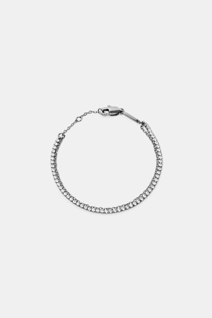 Bracelet with zirconia, stainless steel, SILVER, detail image number 1