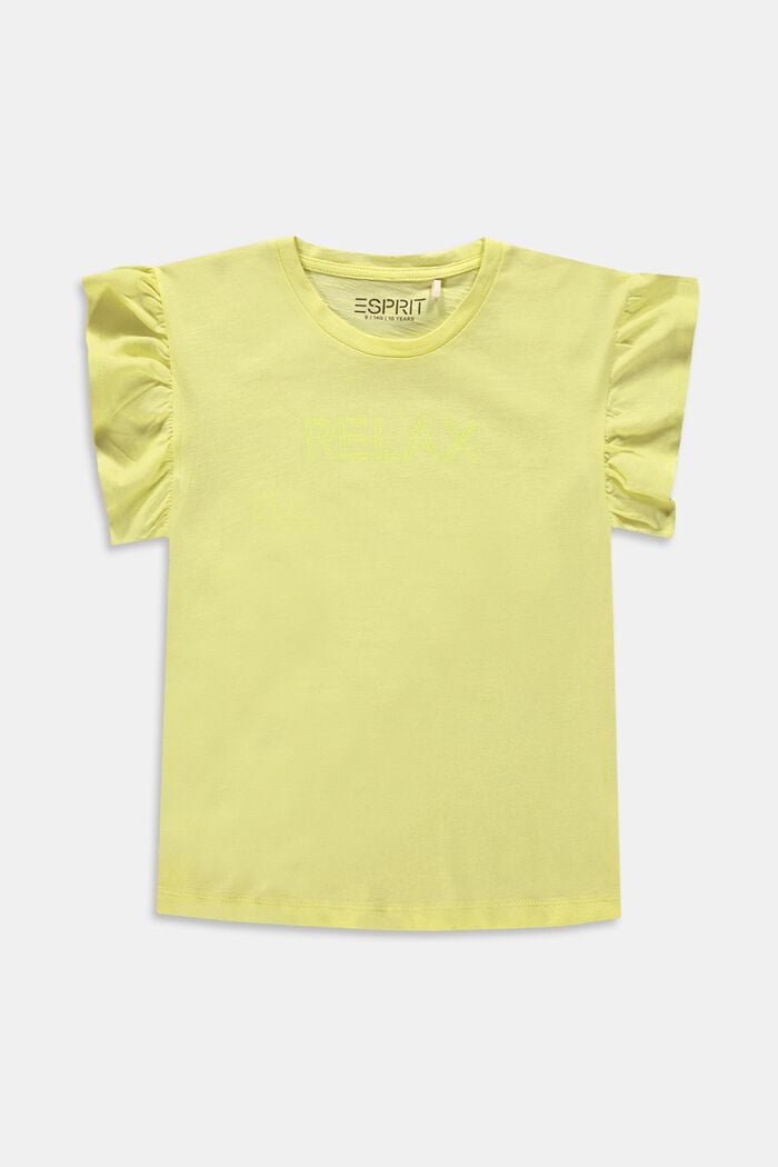 T-shirt with a print and cap sleeves, LIME YELLOW, overview