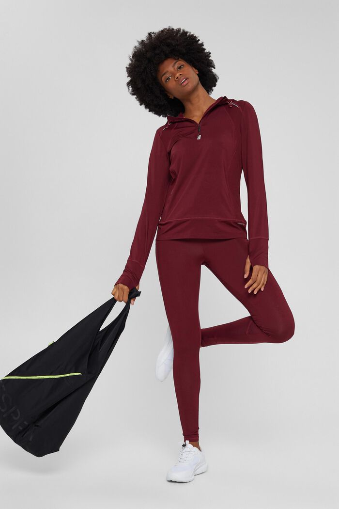 Made of recycled material: active sweatshirt with E-DRY, BORDEAUX RED, overview