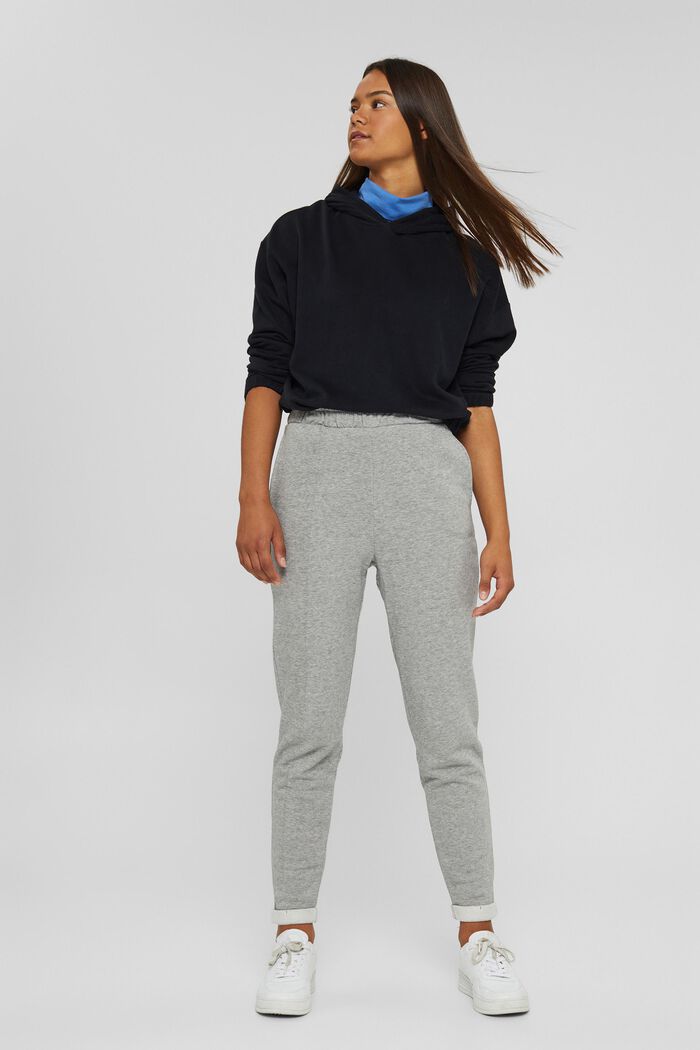 Slim, high-waisted trousers made of sweatshirt fabric, MEDIUM GREY, detail image number 0