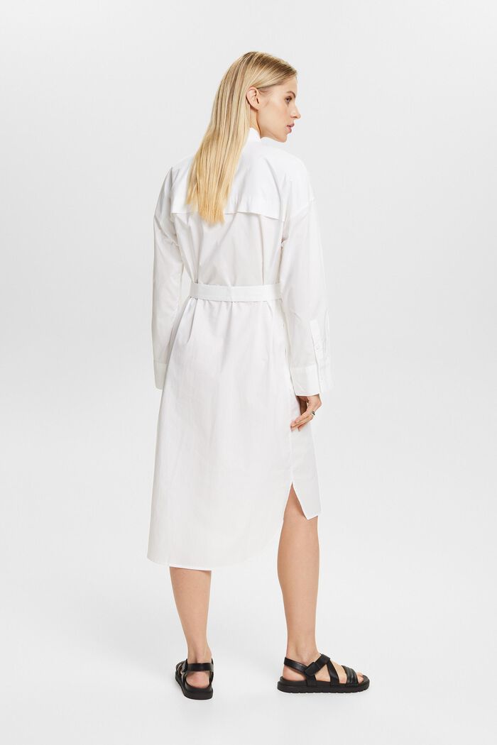 Belted Poplin Shirt Dress, WHITE, detail image number 2