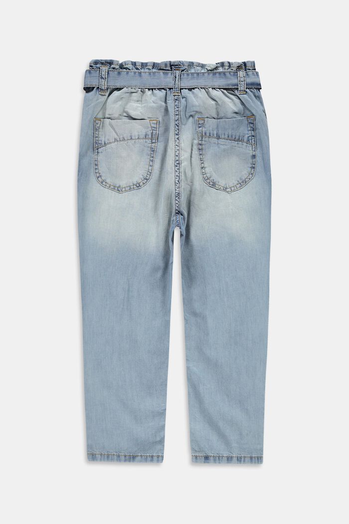 Stretchy paperbag jeans in a capri length, BLUE LIGHT WASHED, detail image number 1