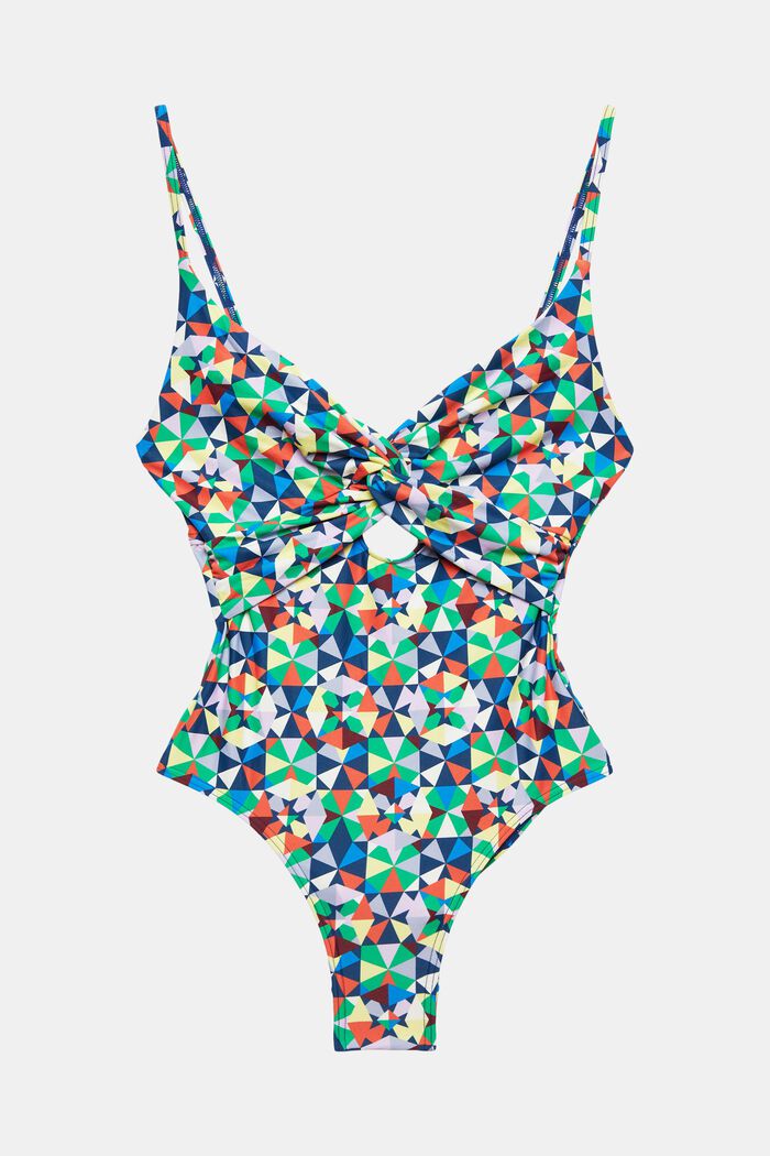 Recycled: patterned swimsuit with a knot detail, GREEN, detail image number 4