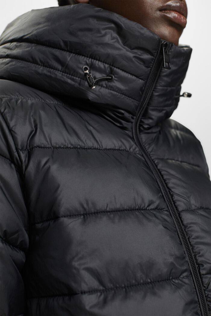 Recycled: puffer coat with a hood, BLACK, detail image number 2