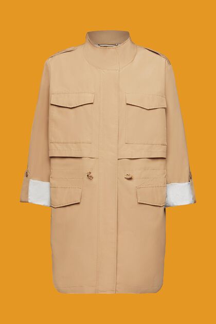 Trench coat with stand-up collar