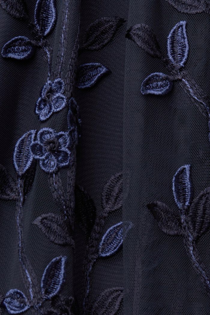 3D lace mini dress with embroidered floral mesh, NAVY, detail image number 5