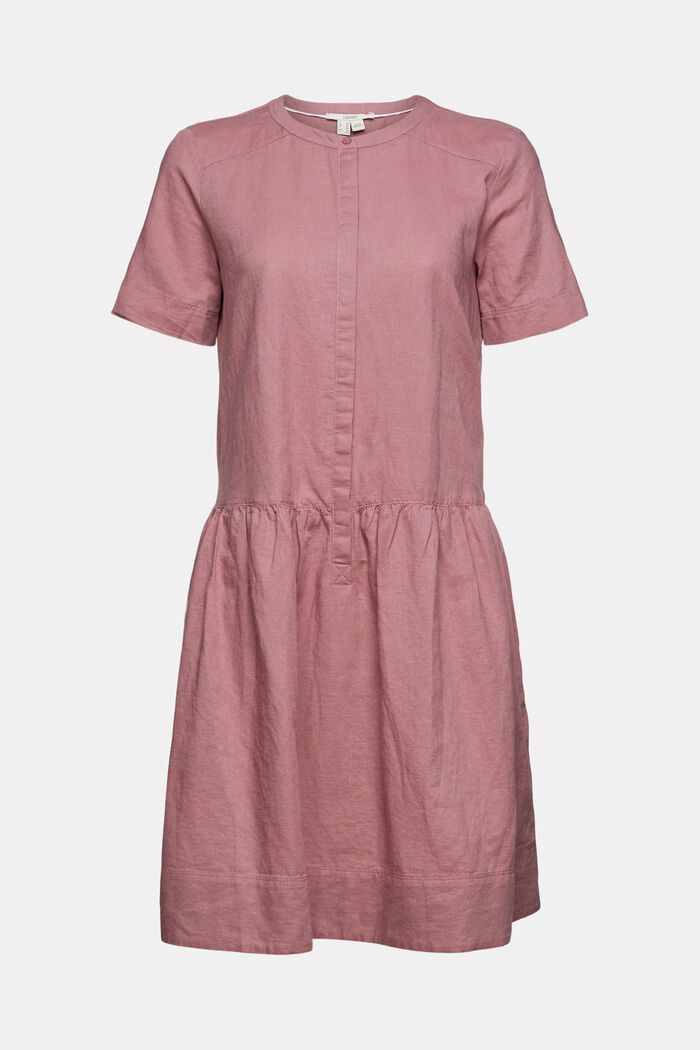 Made of blended linen: dress with a button placket, MAUVE, overview
