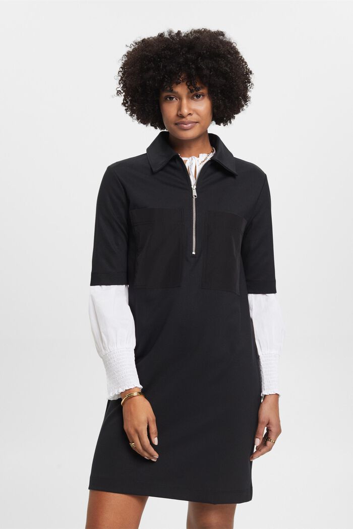 Jersey polo dress with zip, BLACK, detail image number 0