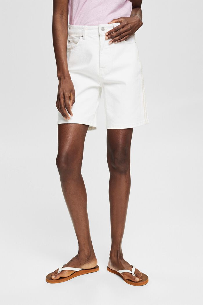 High-waisted denim shorts, WHITE, detail image number 0