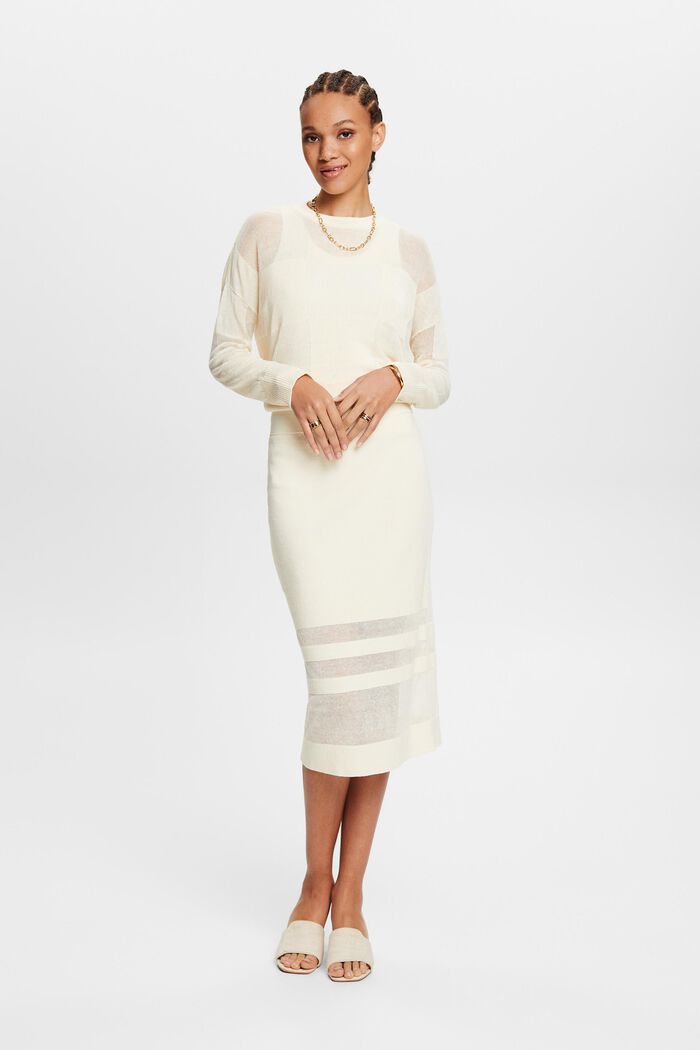 Linen-Blend Midi Skirt, CREAM BEIGE, detail image number 1