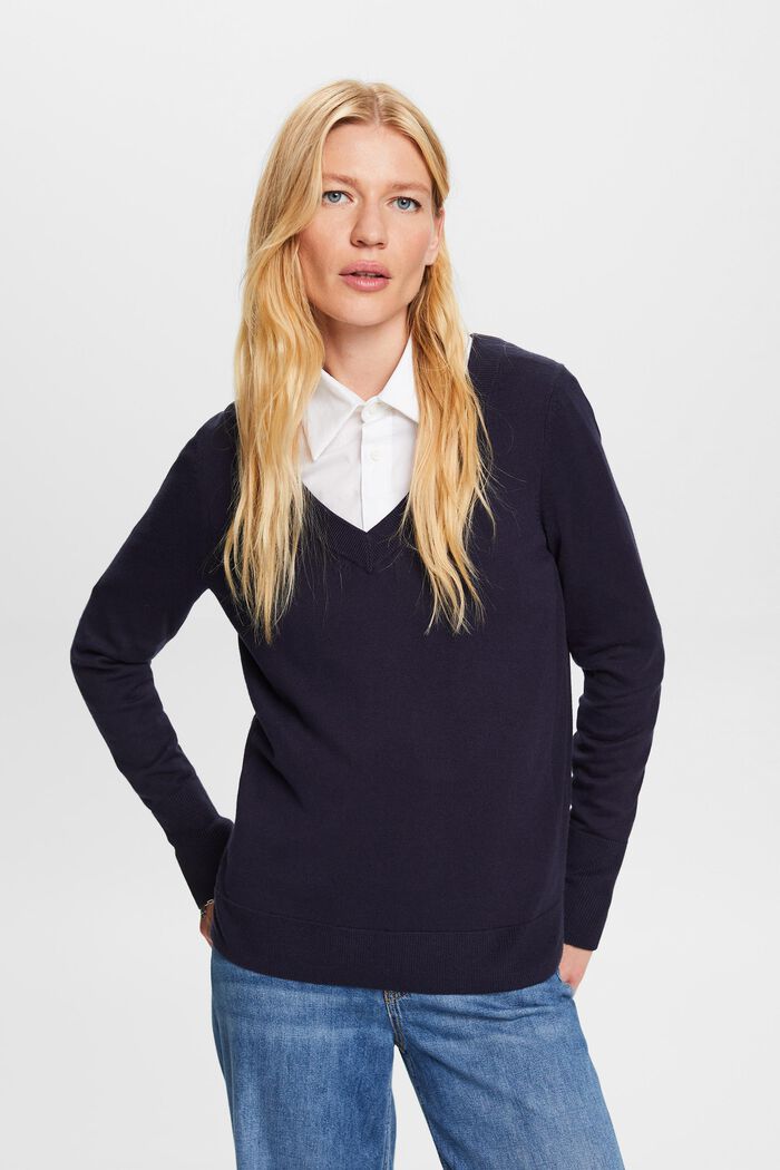 V-Neck Sweater, NAVY, detail image number 0
