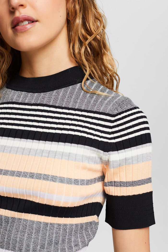 Short-Sleeve Intarsia Sweater, BLACK, detail image number 2