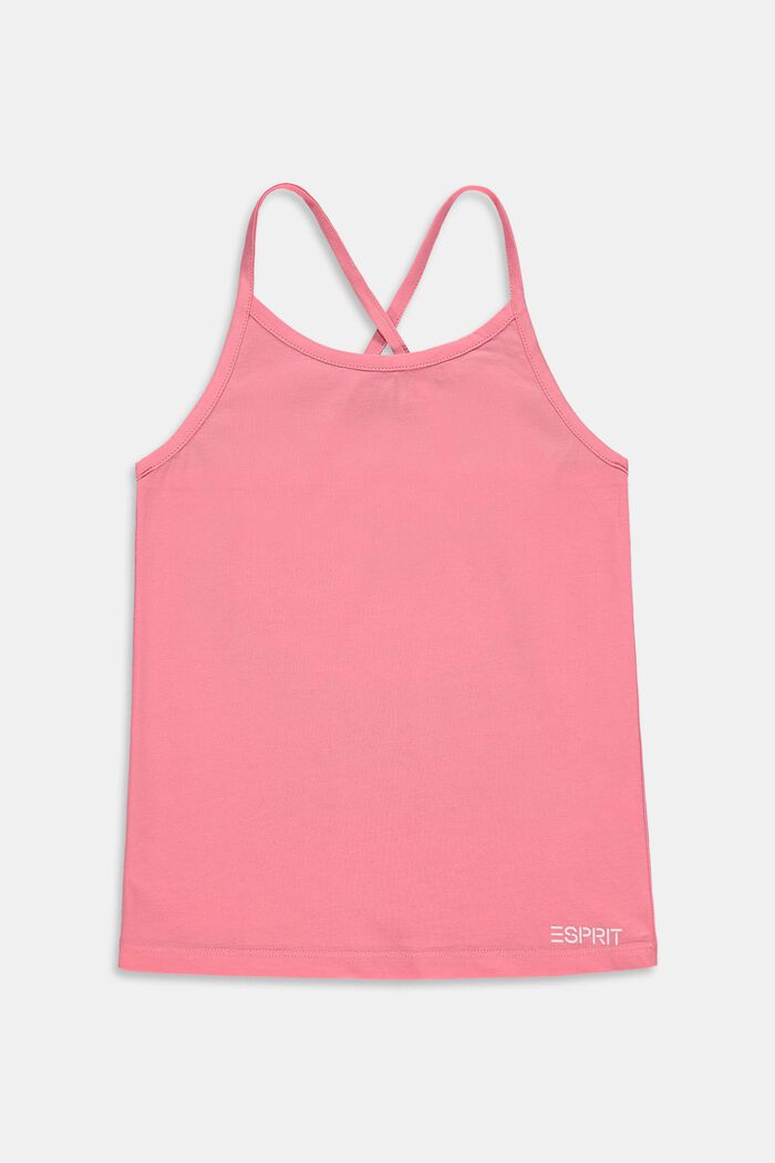Top with crossed-over straps, stretch cotton