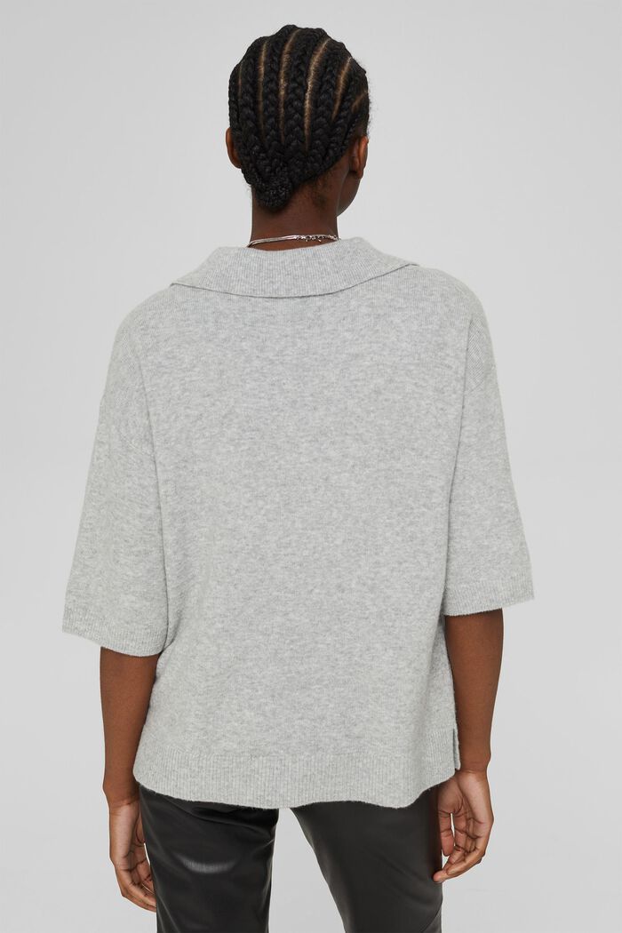 Wool blend: short sleeve jumper with a shirt collar, LIGHT GREY, detail image number 3