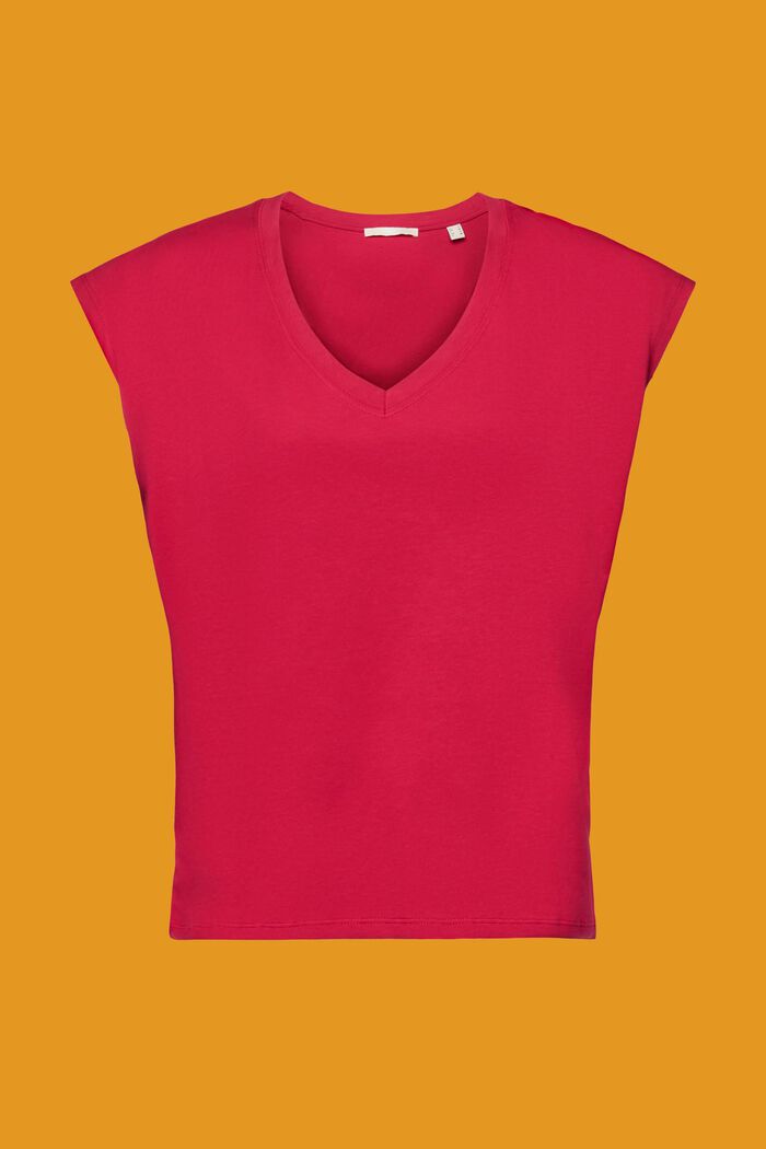V-neck sleeve-less cotton T-shirt, DARK PINK, detail image number 6