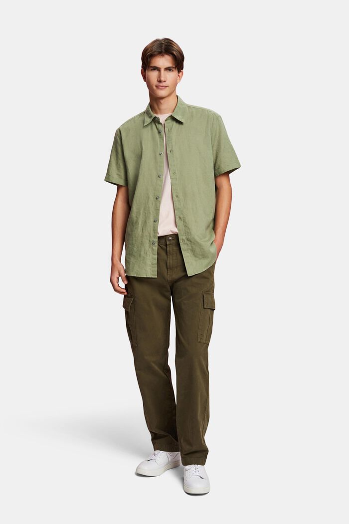 Linen and cotton blend short-sleeved shirt, LIGHT KHAKI, detail image number 5