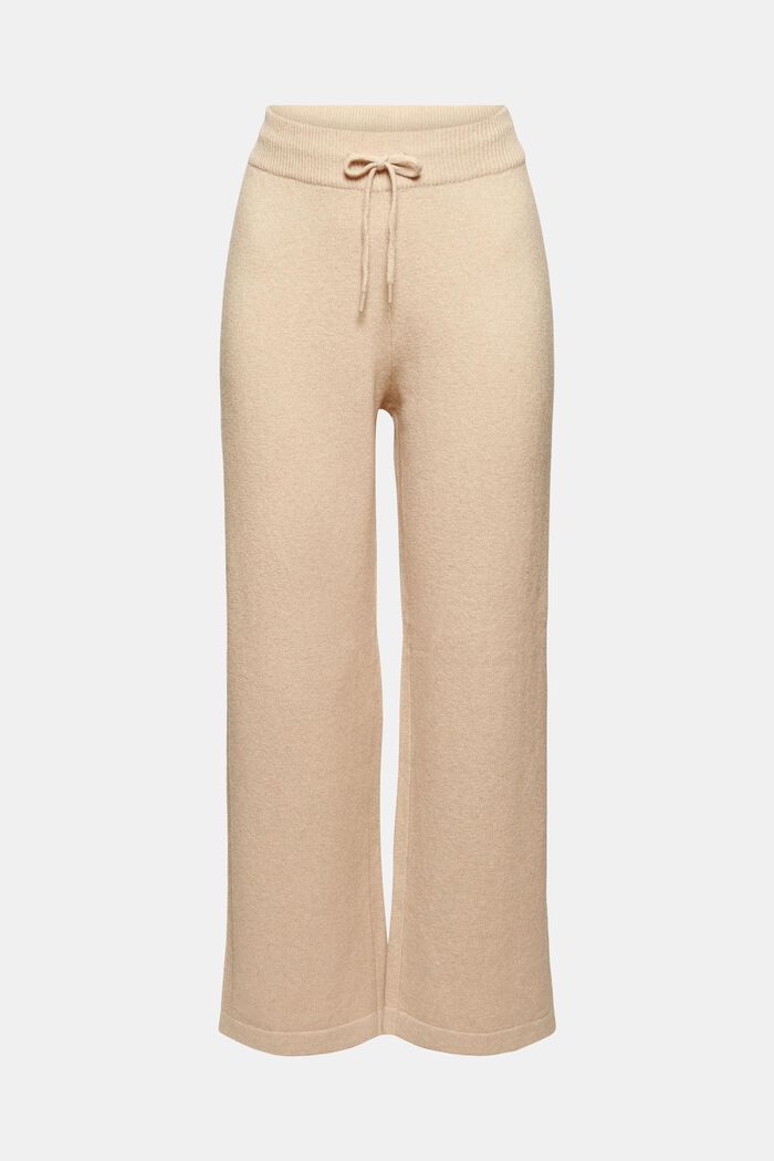 Wool blend: knitted trousers with a wide leg, BEIGE, overview