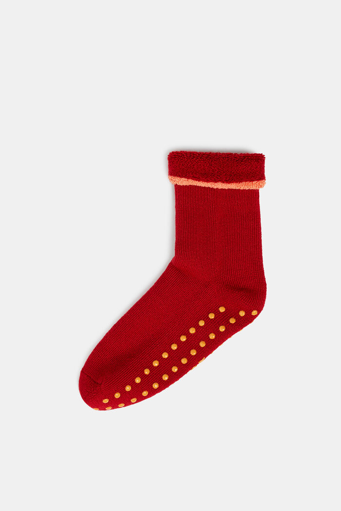 Soft stopper socks with new wool, RED, overview